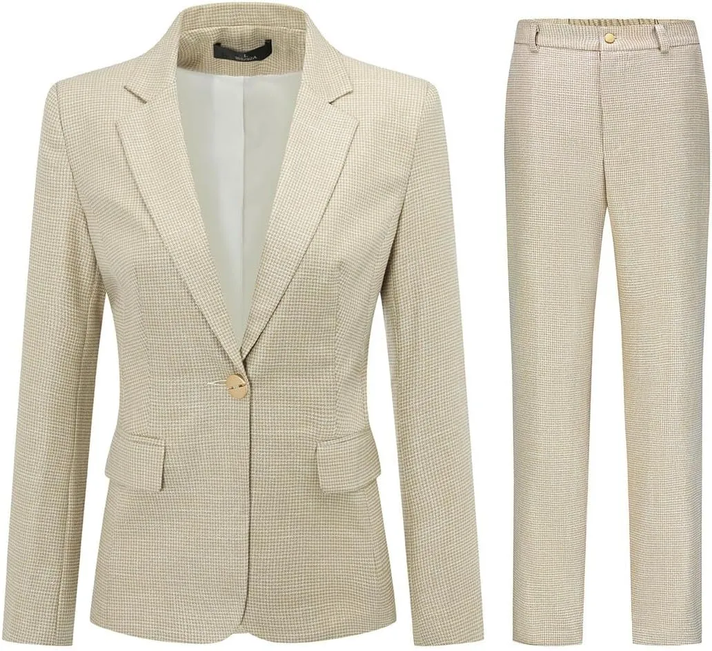 YUNCLOS Women's 2 Piece Office Work Suit Set One Button Blazer and Pants