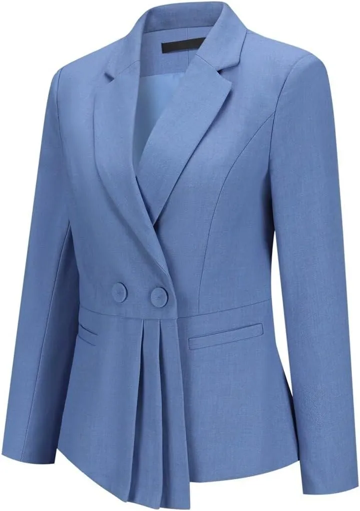 YUNCLOS Womens 2 Piece Suit Set Casual Double Breasted Irregular Hem Blazer Jacket Pants
