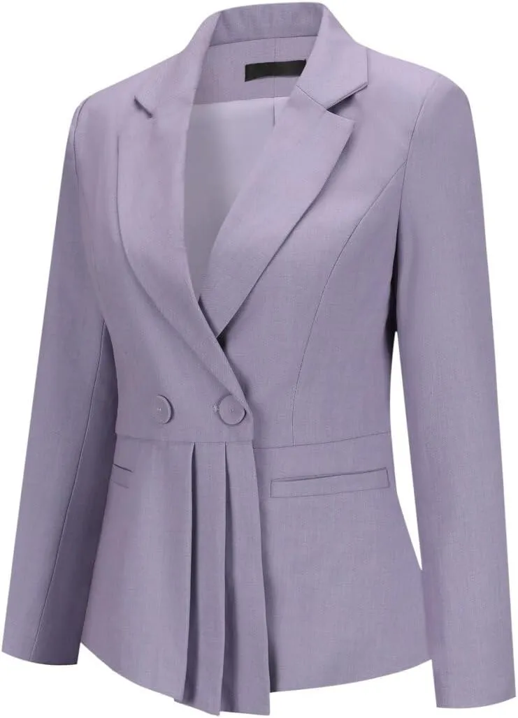 YUNCLOS Womens 2 Piece Suit Set Casual Double Breasted Irregular Hem Blazer Jacket Pants