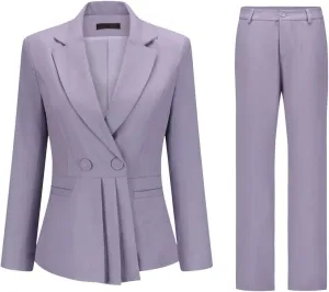 YUNCLOS Womens 2 Piece Suit Set Casual Double Breasted Irregular Hem Blazer Jacket Pants