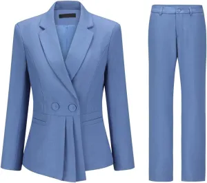 YUNCLOS Womens 2 Piece Suit Set Casual Double Breasted Irregular Hem Blazer Jacket Pants