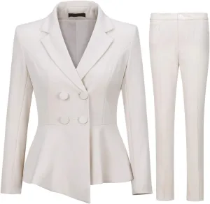 YUNCLOS Women's Double Breasted 2 Piece Suit Set 2 Button Blazer Jacket and Pants