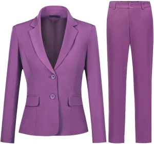 YYNUDA Women's Business 2 Piece Office Work Suit Set Single Breasted Solid Blazer Jacket and Pants