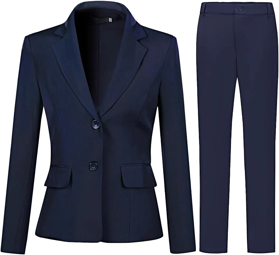 YYNUDA Women's Business 2 Piece Office Work Suit Set Single Breasted Solid Blazer Jacket and Pants