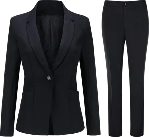 YYNUDA Women's Business Suit Set Ladies 2 Piece Office Work Solid Blazer Jacket and Pants