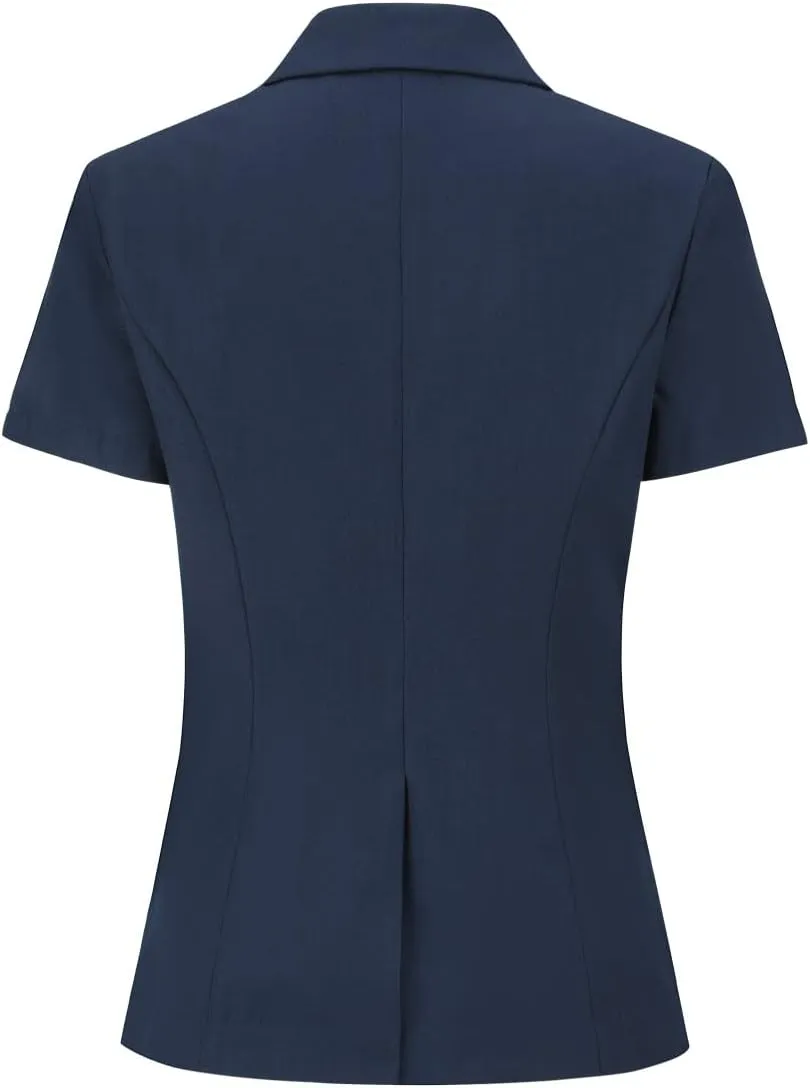 YYNUDA Women's Formal Suit Set Business Solid Double Breast Button Short Sleeve Blazer and Pants with Belt