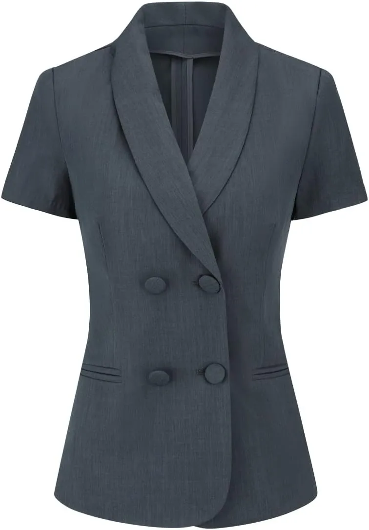 YYNUDA Women's Formal Suit Set Business Solid Double Breast Button Short Sleeve Blazer and Pants with Belt