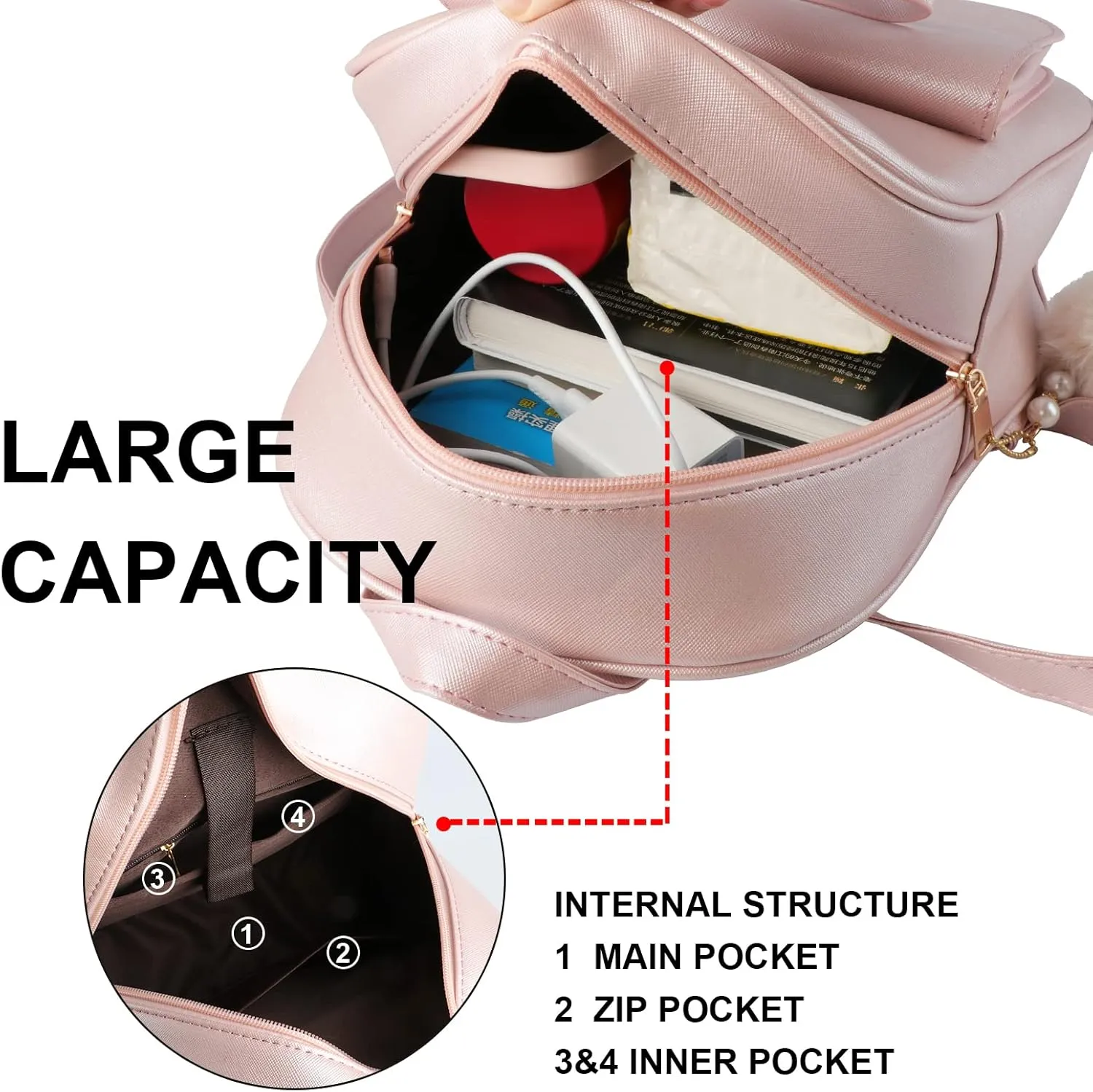 ZGWJ Mini Backpack Purse for Women - 3-Piece Set, Small PU Leather Bowknot Fashion Backpacks, Cute Casual Travel Daypacks