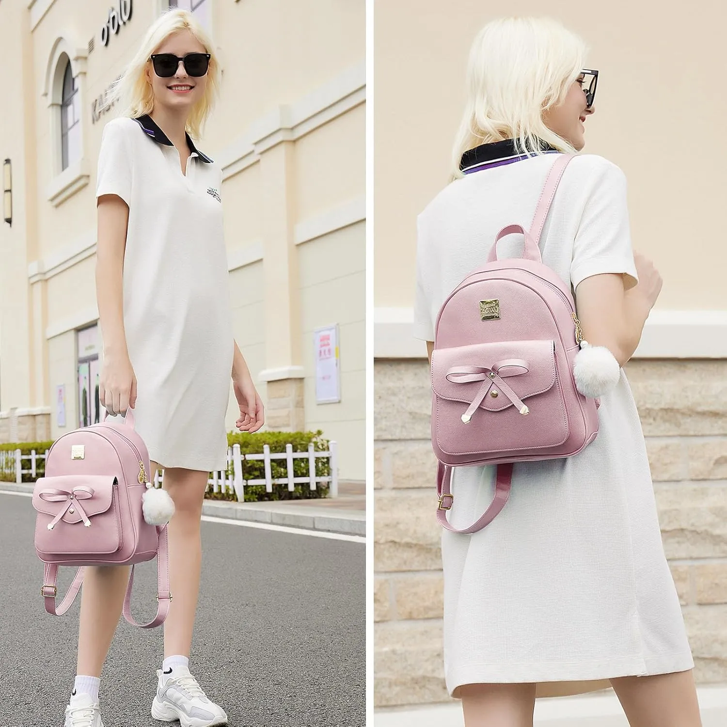 ZGWJ Mini Backpack Purse for Women - 3-Piece Set, Small PU Leather Bowknot Fashion Backpacks, Cute Casual Travel Daypacks