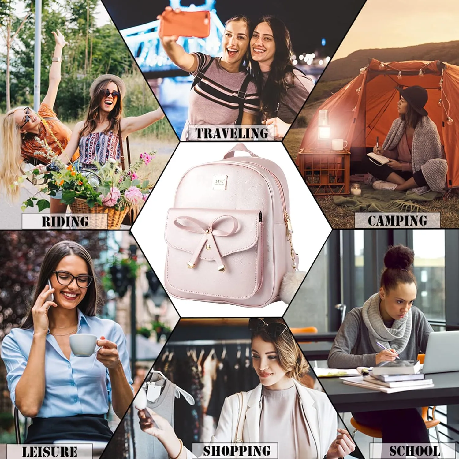 ZGWJ Mini Backpack Purse for Women - 3-Piece Set, Small PU Leather Bowknot Fashion Backpacks, Cute Casual Travel Daypacks