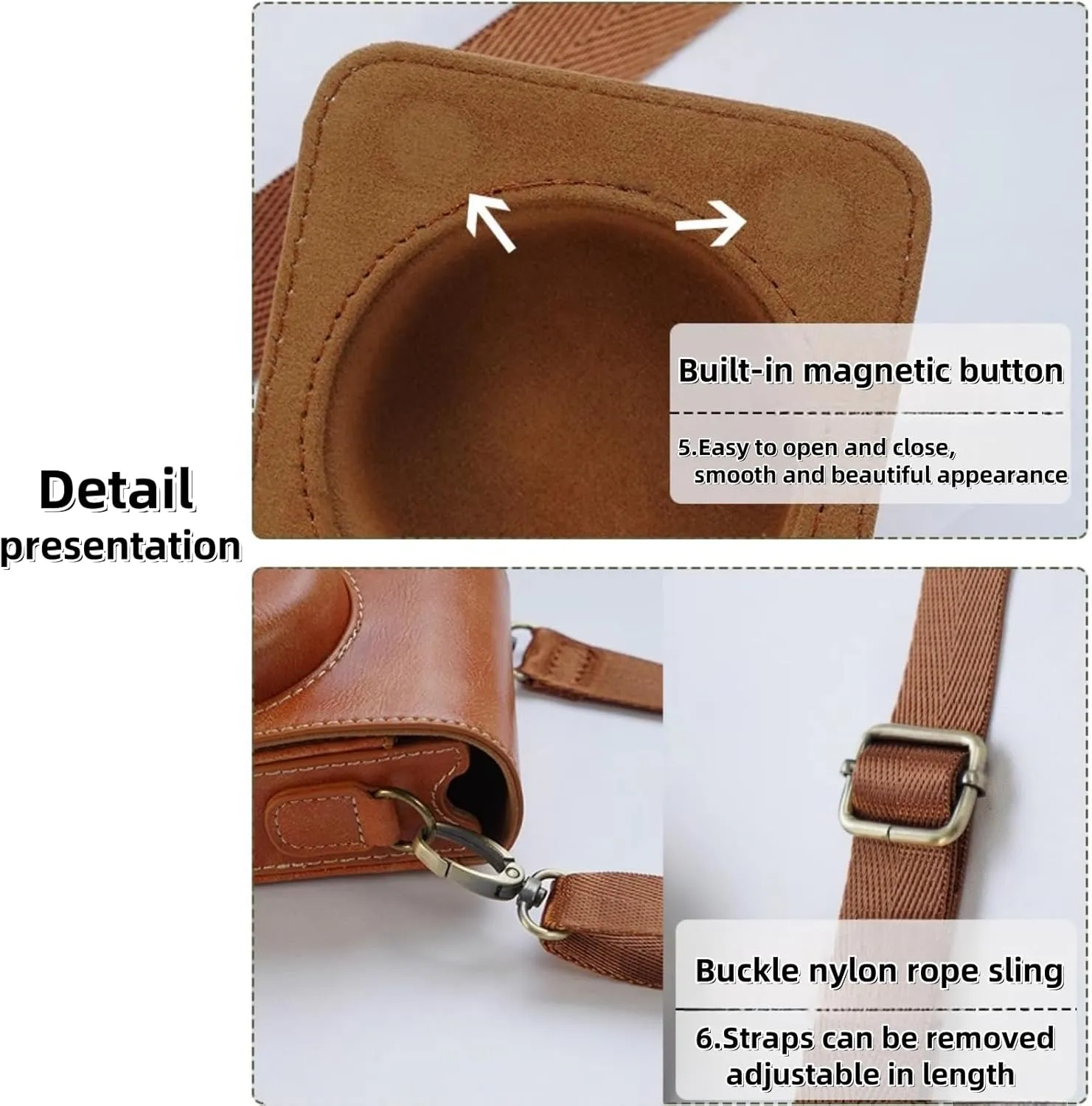 ZV-1F Case,Camera Case for Sony ZV-1F/ ZV-1 II/ZV-1M2 Digital Camera,Digital camera PU leather storage bag with removable shoulder strap. (Horizontal, Brown)