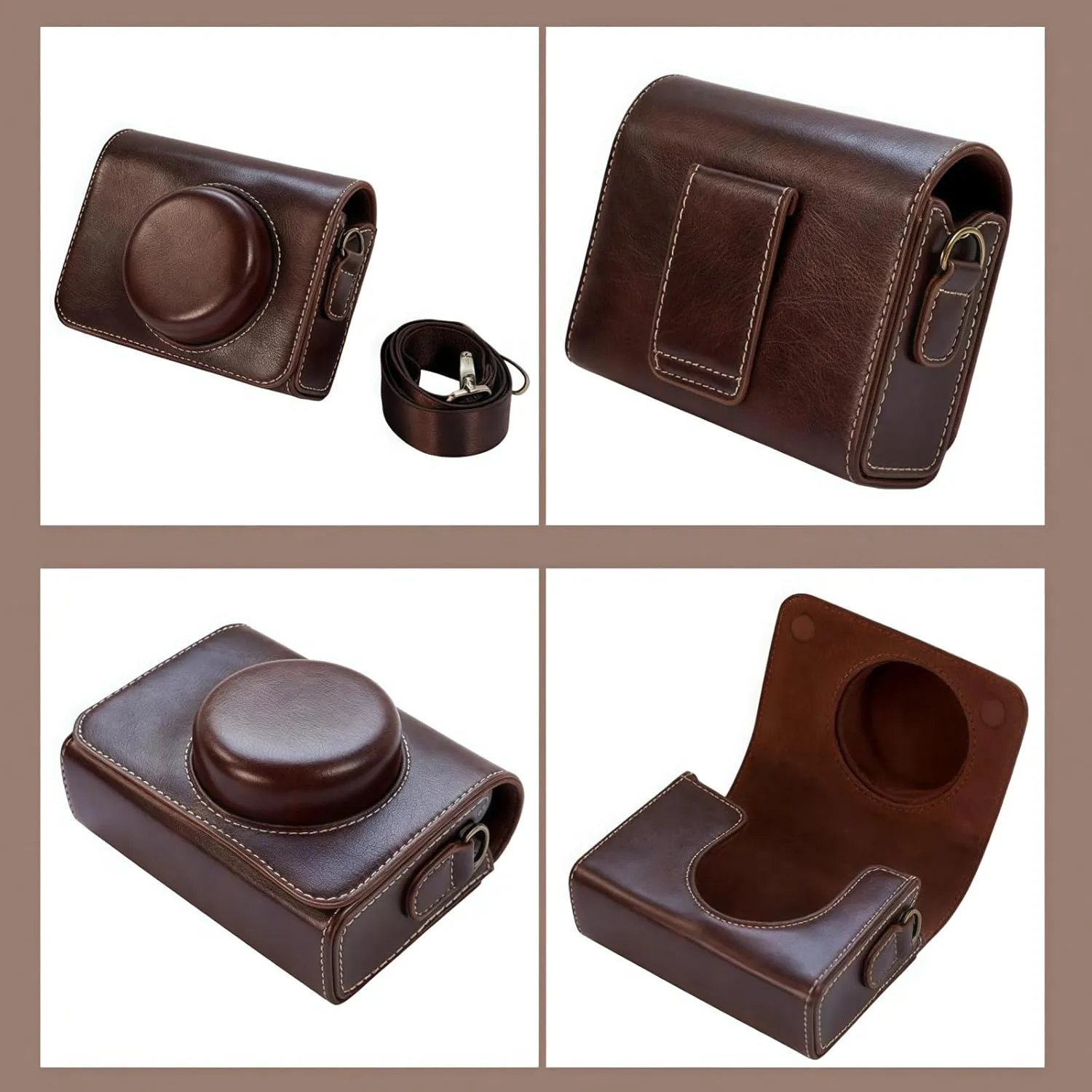 ZV-1F Case,Camera Case for Sony ZV-1F/ ZV-1 II/ZV-1M2 Digital Camera,Digital camera PU leather storage bag with removable shoulder strap. (Horizontal, Brown)
