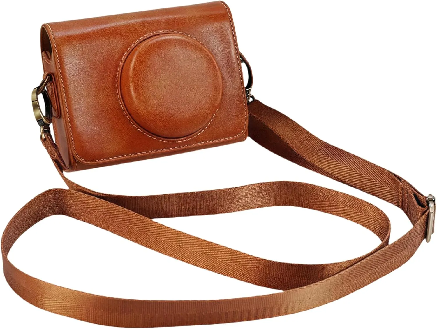 ZV-1F Case,Camera Case for Sony ZV-1F/ ZV-1 II/ZV-1M2 Digital Camera,Digital camera PU leather storage bag with removable shoulder strap. (Horizontal, Brownish yellow)