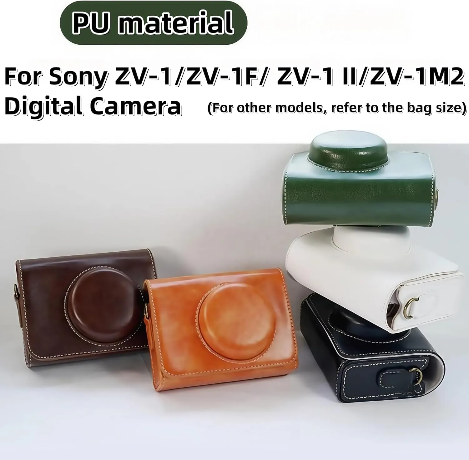 ZV-1F Case,Camera Case for Sony ZV-1F/ ZV-1 II/ZV-1M2 Digital Camera,Digital camera PU leather storage bag with removable shoulder strap. (Horizontal, green)