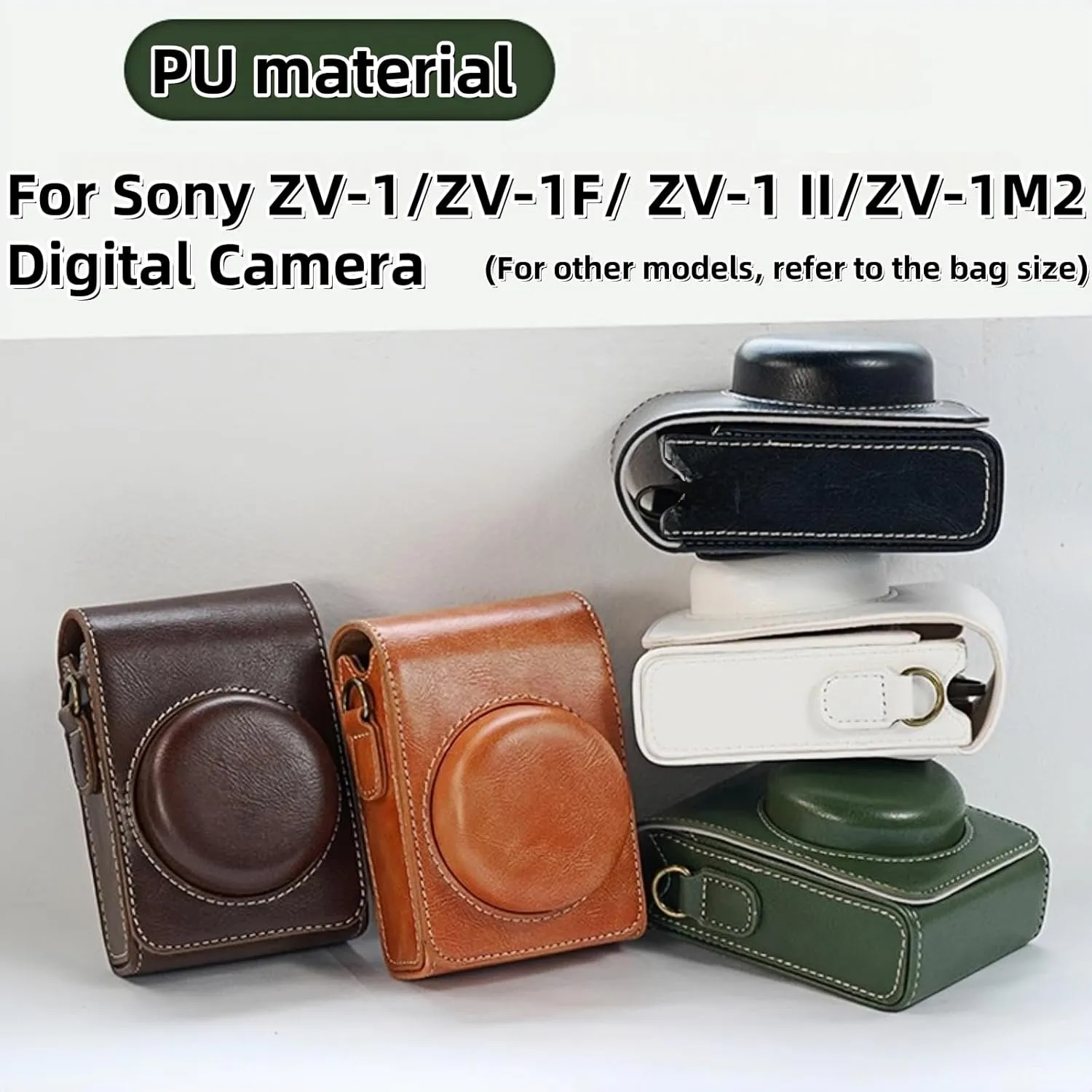 ZV-1F Case,Camera Case for Sony ZV-1F/ ZV-1 II/ZV-1M2 Digital Camera,Digital camera PU leather storage bag with removable shoulder strap. (Vertical, green)
