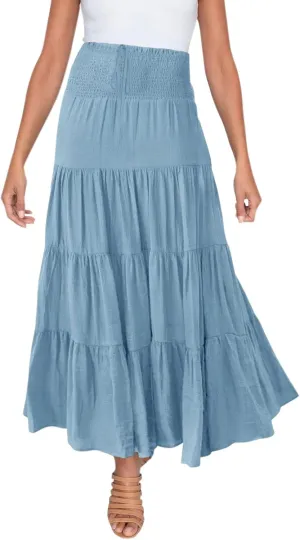 ZYXTIM Women Boho Maxi Skirt High Waist Floral Print Pleated A-Line Dress Trendy Flowy Swing Tiered Long Beach Skirt Dress